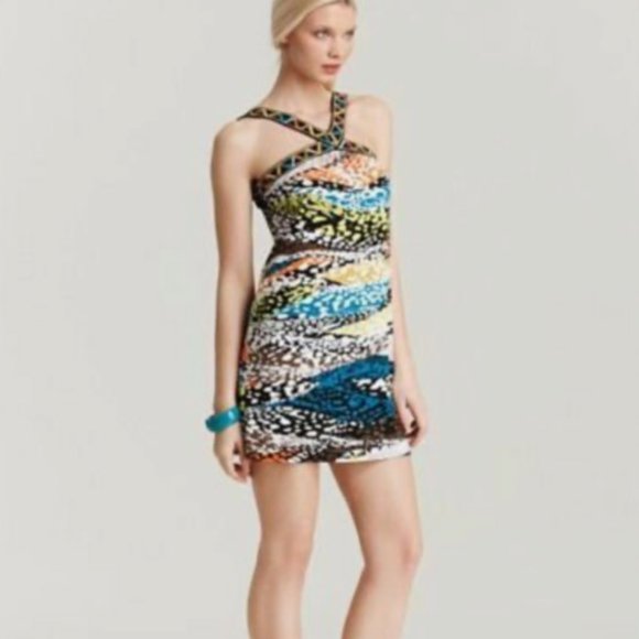 Bcbgmaxazria Dress Medium Zotia Printed Summer Casual Party Mini Dress Msrp $138